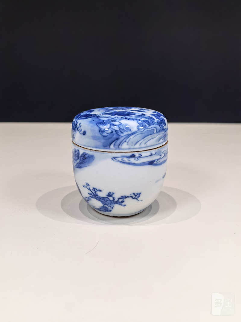 清中晚期 青花“卢仝清玩”烹茶图小茶叶罐 - 图5